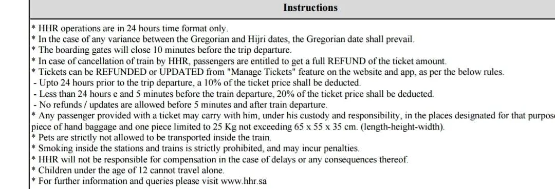 Haramain Train ticket rules Umrah train