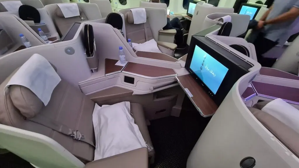 full view of 1-2-1 business class seats saudi airlines review 