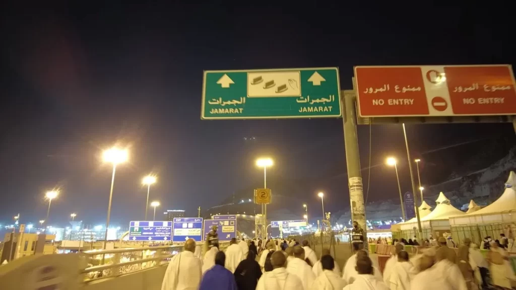 human traffic in mina on the way to stoning during hajj