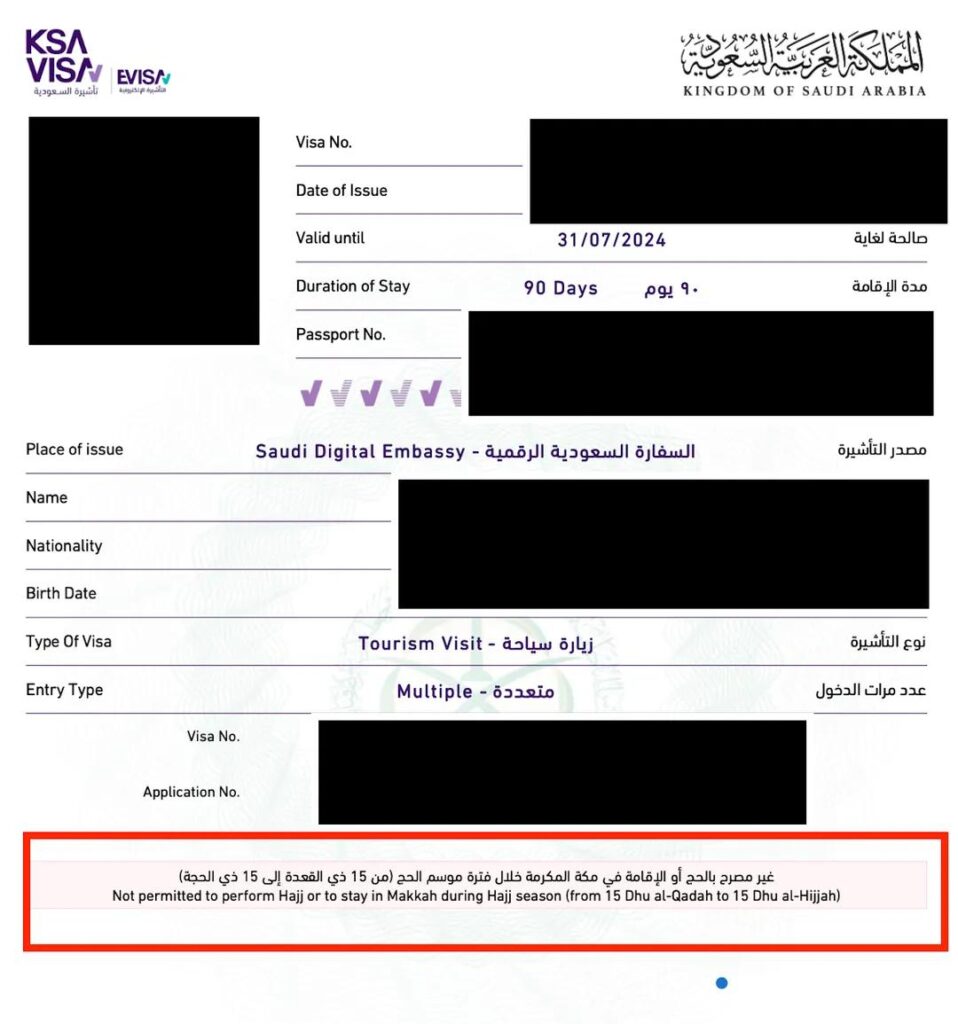 hajj season on tourist visa for umrah dates